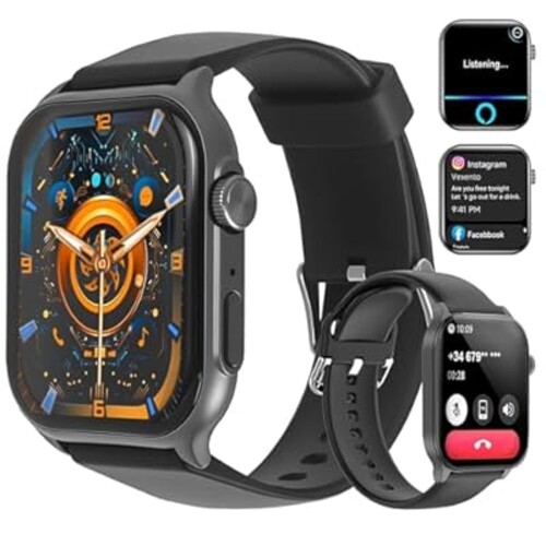 AOC E07 Smartwatch 1.96 Amoled HD Touchscreen, Bluetooth Call, GPT AI, Voice Assistant, Heart Rate & Sleep Tracking, Fitness Tracker Sports Watch, IP67 Waterproof Sports Modes for Men & Women Black