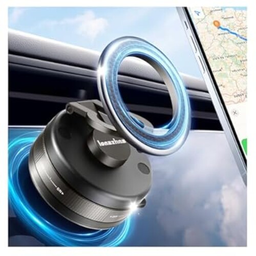 Vacuum Magnetic Phone Holder for Car, 2025 Supercharged Magnetic Car Phone Mount for Magsafe, 360° Rotating & Foldable Hands-Free Suction Cup Cell Phone Holder for All Smartphones/Car Models/Surfaces