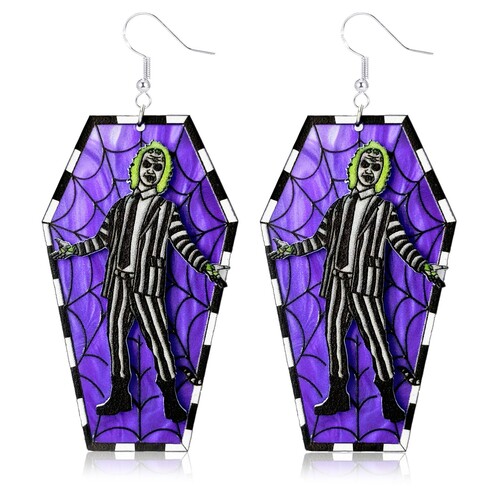 INLOLLY Betelgeuse Inspired Beetlejuice Earrings Sandworm Beetlejuice Jewelry, S925 Lightweight Acrylic Halloween Coffin Earrings for Women, Beetlejuice Accessories Cosplay for Beetlejuice Costume