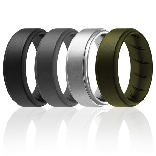 ROQ Silicone Rubber Wedding Ring for Men, Comfort Fit, Men's Wedding Band, Durable, Breathable Rubber Engagement Ring/Band, Step Edge, Multi Packs, Multi Colors