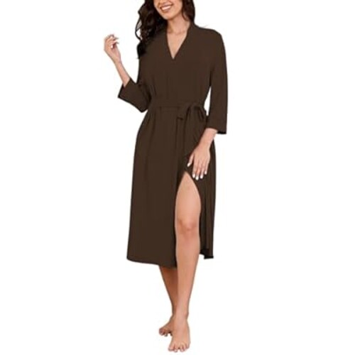 Zmnfewx Women's Kimono Robe Deluxe Knit Bathrobe Lightweight Soft Sleepwear V Neck Ultimate Comfort Warmth Perfect House Robe