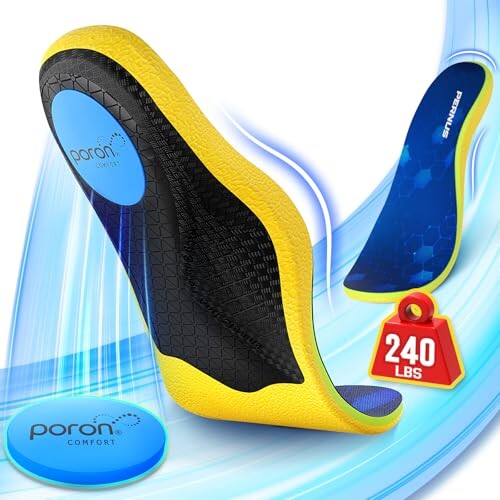 240+lbs Plantar Fasciitis Relief Insoles Men, Comfort PORON Shoe Inserts for Women, Heavy Duty High Arch Support Inserts for Pain Relief Absorb Shock (Blue, XL (Men 11-13.5)-310mm)