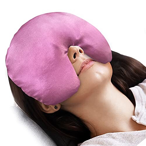 Atsuwell Sinus Mask, Warm Cold Compress Eye Mask for Dry Eyes, Weighted Eye Pillow Microwavable Face Heating Pad for Soothing Sinus Pressure and Relaxation, Pink