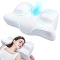Benazcap Back Sleeper Beauty Pillow - Anti-Wrinkle & Anti-Aging Memory Foam Pillow, Cervical Neck Pillow for Neck and Shoulder Pain Relief, Back Sleeping Reduces Pressure on Skin - White