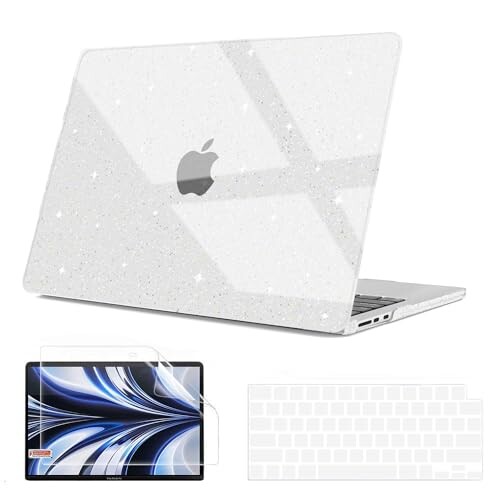 B BELK Compatible with MacBook Air 13 inch Case 2025 2024 2023 2022 M4 M3 M2 A3240 A3113 A2681, Glitter Plastic Hard Shell Case+Keyboard Cover+Screen Protector for MacBook Air 13.6 inch,Sparkly Clear