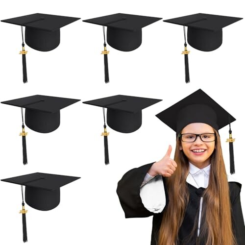 Demonwer 6 Pcs Graduation Caps Black Graduation Cap Grad Hats with Tassel Graduation Gifts for Preschool Kindergarten Students School Graduation Celebration Party Supplies