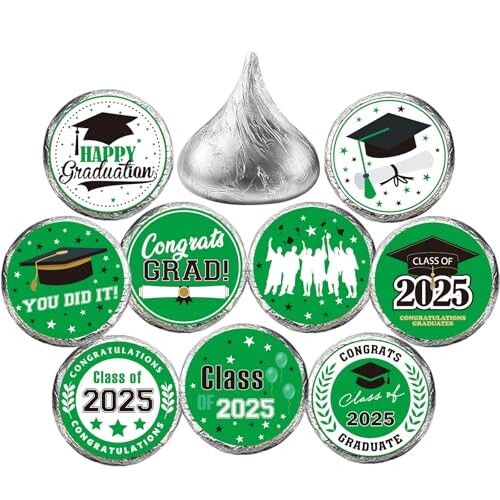 Habbiful 180 PCS Graduation Stickers Class of 2025 Candy Drops Labels Stickers for Chocolate Kisses Candy Sticker for 2025 Graduation Party Favors,Green