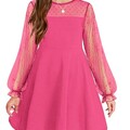 Arshiner Girl's Dress Polka Dots Mesh Long Sleeve Cute Spring Pink Flared Party A Line Fall DressDress 12-13 Years