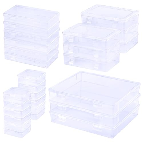 Funtopia Craft Storage - 27 Pack Mixed Large Sizes Big Plastic Boxes, Photo Storage Box, Rectangular Clear Organizers With Hinged Lids for Beads, Jewelry, Pens, Games, Puzzles, Projects