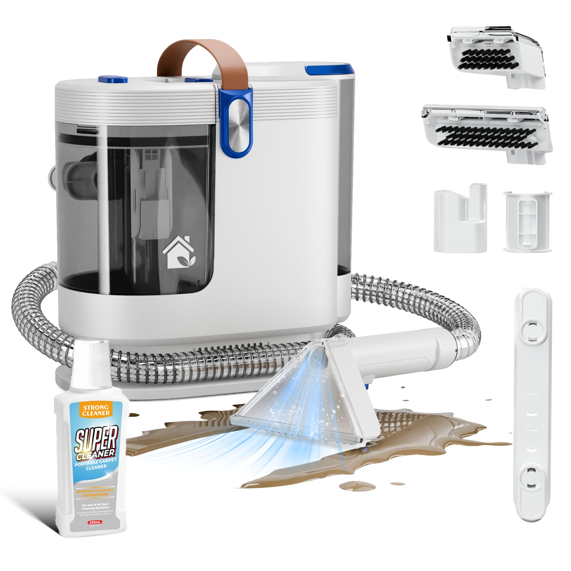 WURESE Portable Carpet Cleaner Machine, Carpet Shampooer, 15Kpa Upholstery Cleaner with 3 Tools, 54oz Large Water Tank, 16.4ft Power Cord, Spot and Stain Deep Cleaner for Rug, Couches, Car, Cyan