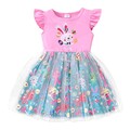 Toddler Girl Easter Tulle Dress with Flutter Sleeves - Pink Rabbit Dress for 5-6Y Olds