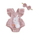 Ayalinggo Easter Baby Girl Outfit My First Easter Bunny Bubble Romper Ruffle Pompom Onesie Newborn Easter Clothes Summer (Pink bunny, 0-3 Months)