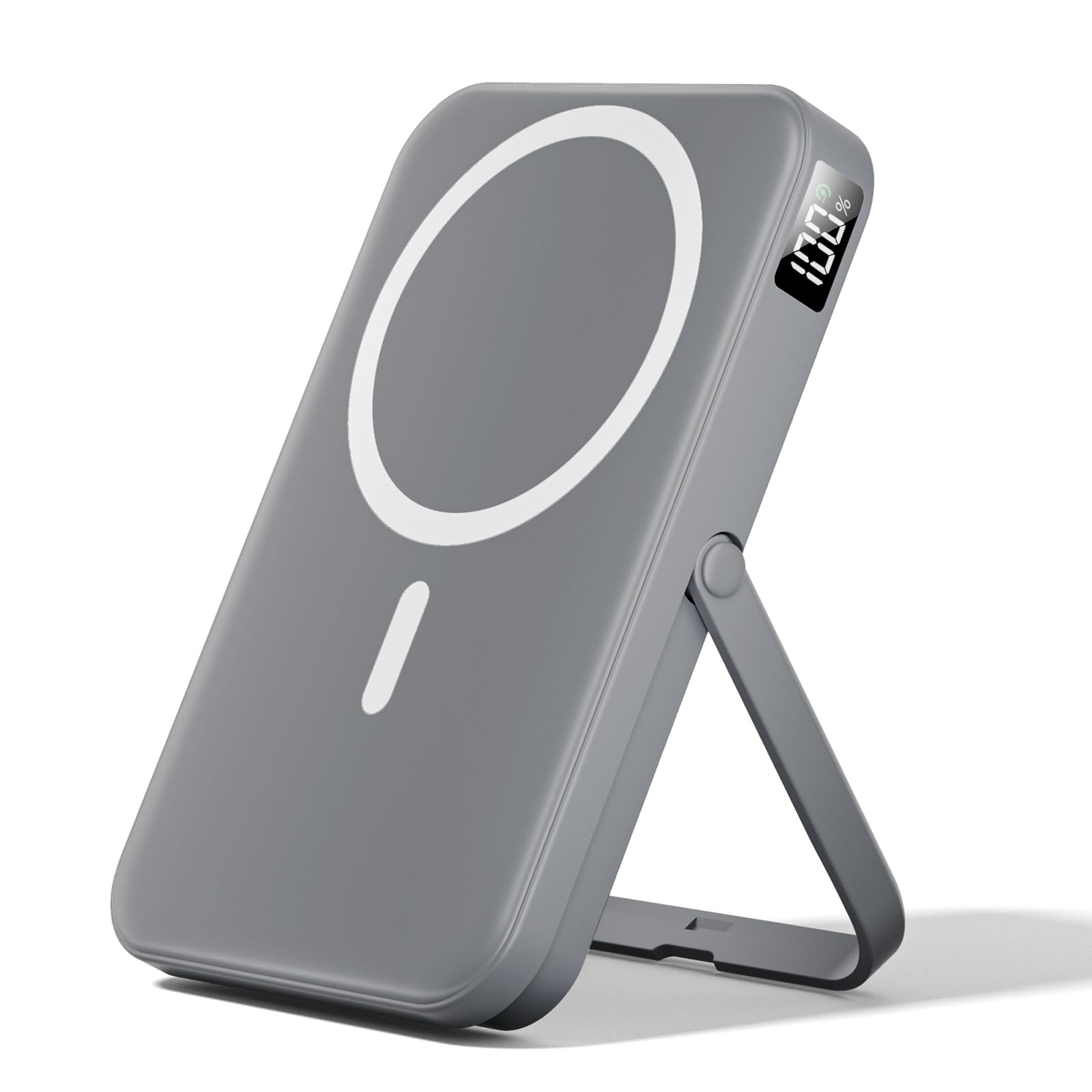 LENUTO for Magsafe Portable Charger 10000mAh Magnetic Portable Charger with Type-C Cable 20W PD Fast Charging,Foldable Stand,Dual Type-C & USB-A Outputs,LED Display–Space Gray