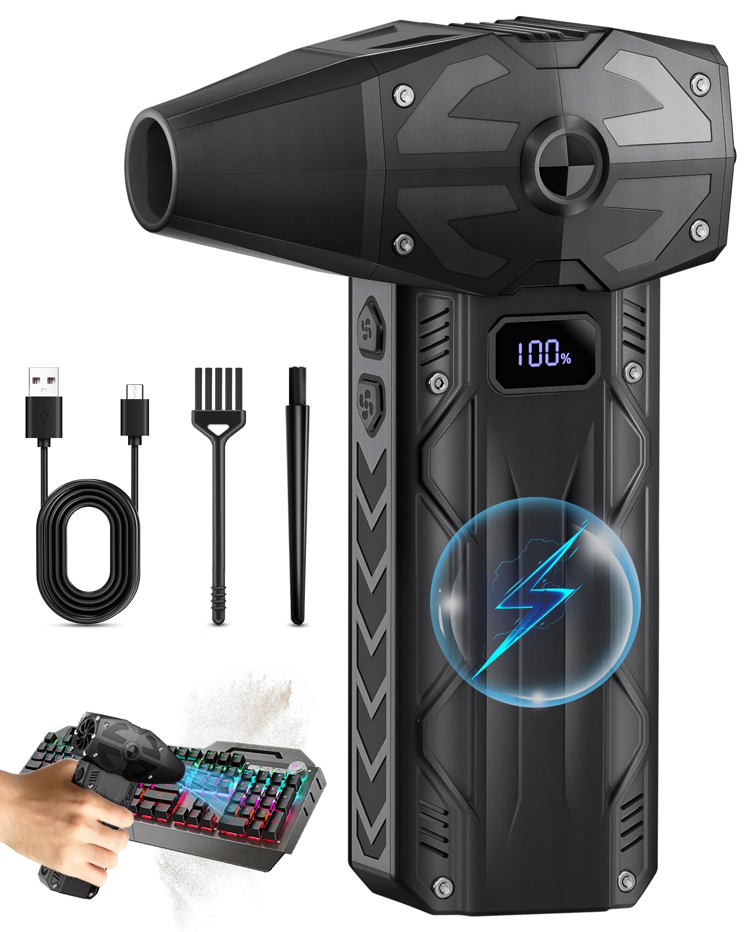 BAOFAON Compressed Air Duster - 4 Gear Adjustable Air Blower，200000RPM Storm Fan Super Powerful Cordless Air Duster with Fast Charging for Computer, Keyboard, Outdoor, Home, and Car