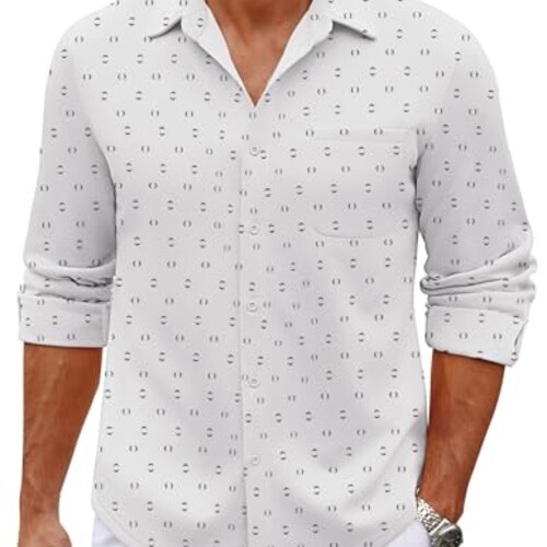 COOFANDY Men's Long Sleeve Wrinkle Free Shirts Casual Button Down Shirt Polka Dot Stretch Dress Shirt Spring Fall Winter