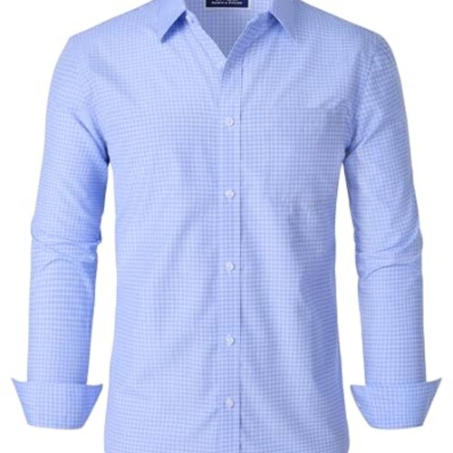 J.VER Dress Shirts for Men Button Down Long Sleeve Shirt Business Casual Regular Fit Spring Cotton Plaid Tops Light Blue Medium