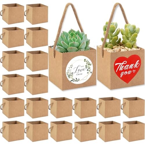 Succulent Wrap Bags with Thank You & Let Love Grow Sticker, Succulent Gift Box for 2.5'' Pot, Kraft Paper Gift Boxes, Succulent Party Favors, Wedding, Baby Shower Favors for Guest (40 Pack)