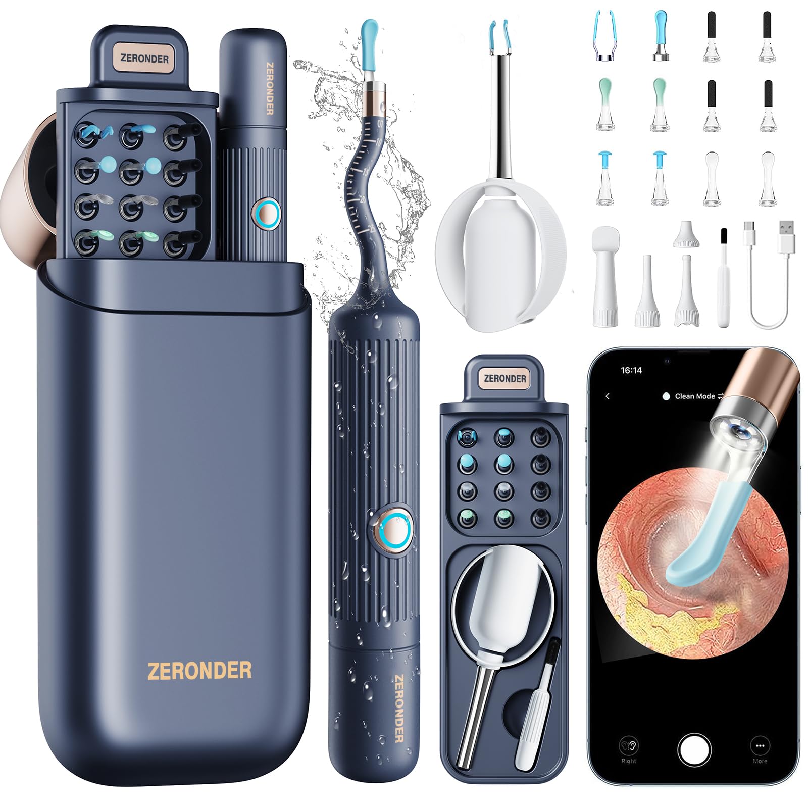 ZERONDER Ear Wax Removal Kit: Smart Visual Ear Cleaner with Camera 1080P HD for Adults & Kids - Flexible Ear Wax Remover with 6 LED Lights - Safe Ear Cleaning Tool for Home Use