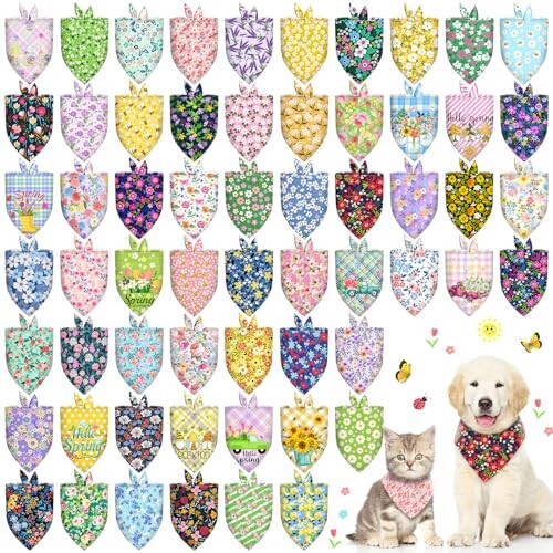 60 Pcs Spring Summer Dog Bandanas Bulk Adjustable Floral Puppy Scarves Pet Bandana Washable Flower Puppy Grooming Bandana for Mothers Day Small Medium Large Breed Dog Cat Pet Grooming Accessories