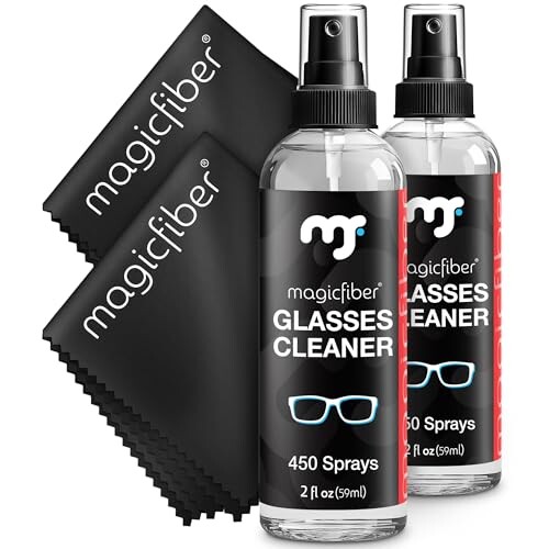MagicFiber Glasses Cleaner Kit - (2) Eyeglass Cleaner Sprays + (2) Microfiber Cleaning Cloth - Wipes For Eye Glasses, Lenses, Cameras, Screens, Sunglasses, Phones, Electronics, Computer, VR, TV