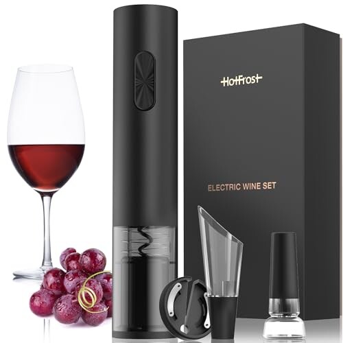 HotFrost Electric Wine Opener – Wine Bottle Opener Kit with Foil Cutter, Wine Aerator, Vacuum Stopper – Battery-Operated Corkscrew Wine Opener – Cordless Automatic Wine Opener – Birthday Wine Gift Set