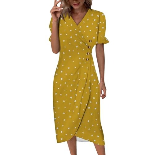 Amaon haul sale clearance Limited+Time Deals+of The Day Summer Dresses for Women 2025,petite dresses for women Vacation Trendy Elegant Sexy V Neck Bubble Sleeve Beach Dress Casual Boho Midi Sundress