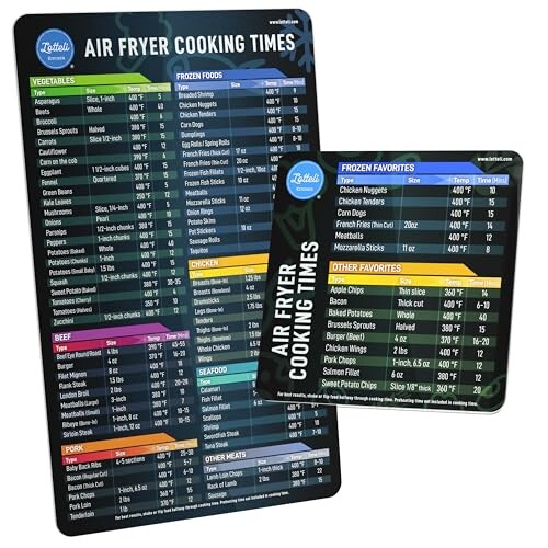 Air Fryer Magnetic Cheat Sheet Set - Air Fryer Accessories Cookbook - As Seen on the Today Show an Easy to Use AirFryer Time Chart Set - Strong Magnet Quick Reference Cooking Guide for Frying (Black)