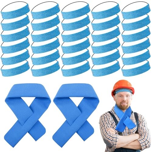 Hoemwarm 30 Pcs Disposable Hardhat Sweatband with 2 Pcs Cooling Neck Towels, Soft Headbands Towels for Men Women Work