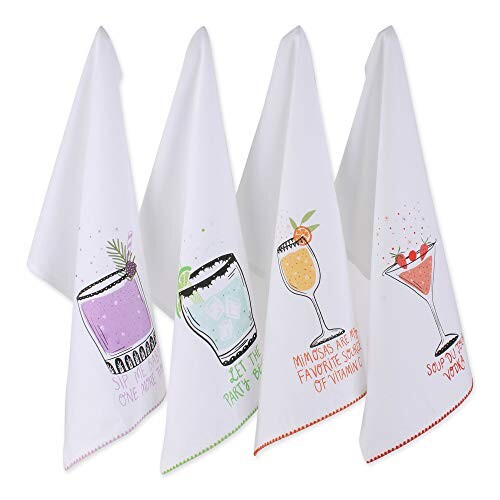 DII Decorative Printed Kitchen Towels Absorbent & Fast-Drying Tea Towel Set, 18x28, Sassy Cocktails, 4 Piece