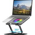 YTech Laptop Stand,with 360°Rotating Base,External Cooling Fan,Adjustable RGB Lighting,Ergonomic Foldable Notebook Computer Holder.Compatible with All 10-17" Laptops Tablets,Black​