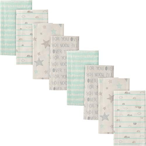 Gerber Unisex-Baby Standard 8-Pack Flannel Burp Cloths, Elephants and Stars, 20" x 14