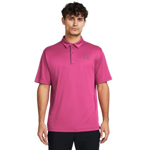 Under Armour Men's Tech Golf Polo, (686) Astro Pink / / Pitch Gray, Large