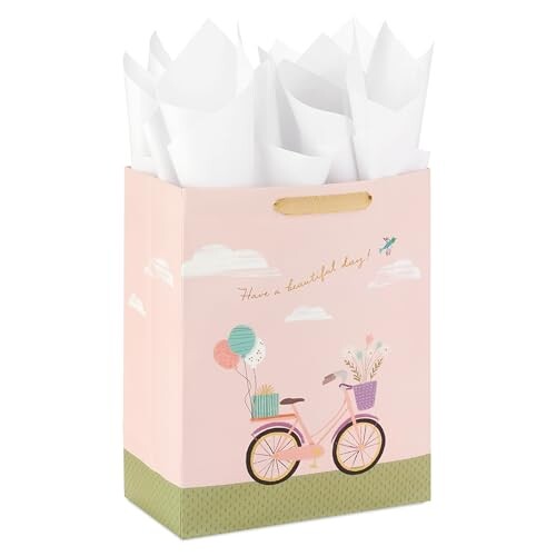 Hallmark 13" Large Mother's Day Gift Bag with Tissue Paper (Have A Beautiful Day Bicycle and Balloons) for Birthdays,Bridal Showers and More
