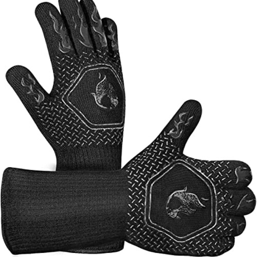 HAMITOR BBQ Grill Gloves Heat Resistant: 1472℉ High Temp Resistance Fireproof Glove for Grilling Smoking Barbecue - Washable Long Oven Mitts Extreme Hot Proof Mitts for Kitchen Cooking Baking