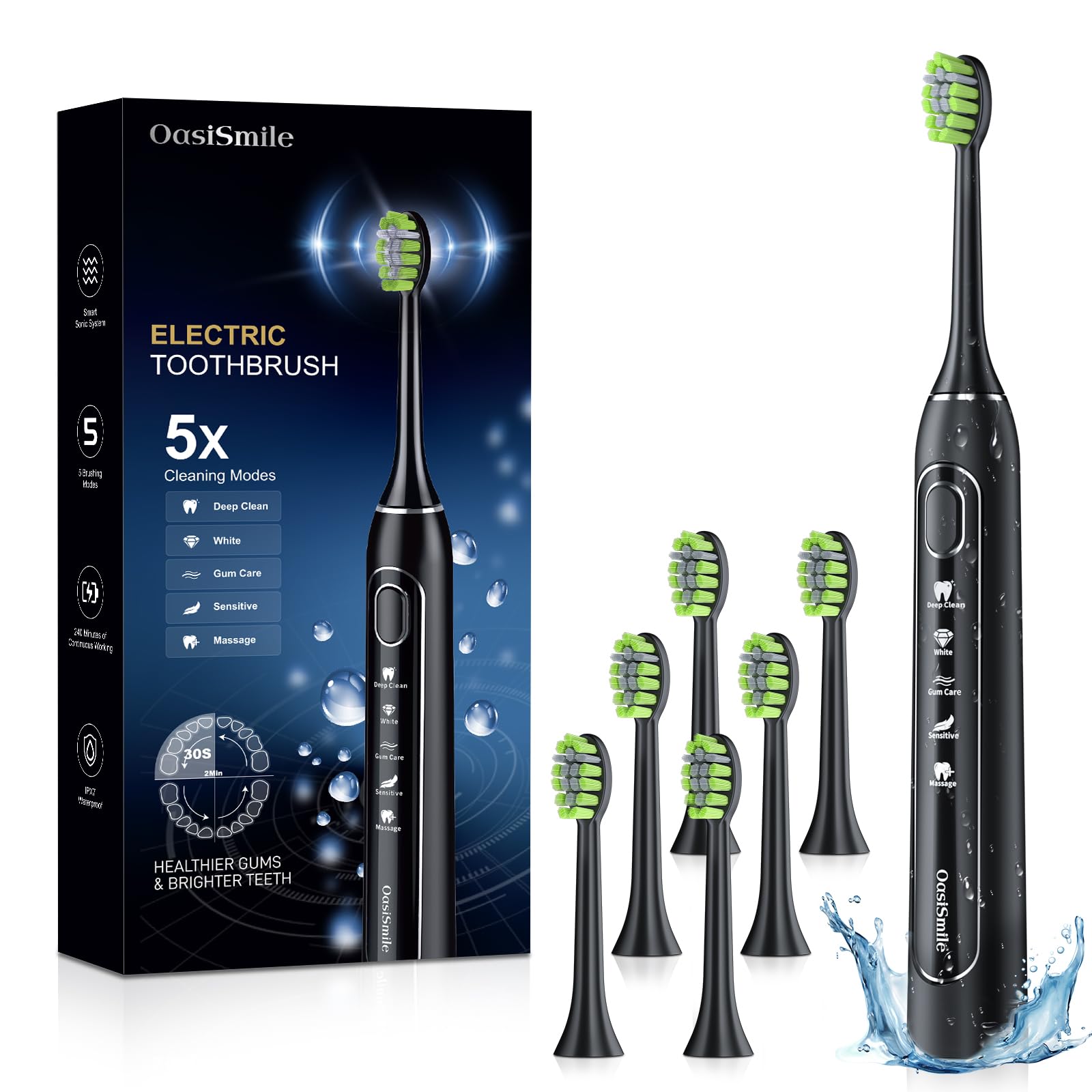 Sonic Electric Toothbrush for Adults: 42000 VPM Deep Cleaning for Travel & Sensitive Teeth – Rechargeable Toothbrush with 6 Brush Heads, 5 Modes & 100 Days Battery, IPX7 Waterproof for Home Family
