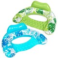 SLOOSH Inflatable Pool Floats Adult,2 Pack Pool Chairs with Cup Holders,Blow up Floats Chair,Hammock Noodle Mat Leaves Design for Relaxing Summer Water Fun Swimming Party Beach,Blue,Green