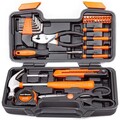 CARTMAN 39 Piece Tool Set General Household Hand Kit with Plastic Toolbox Storage Case Orange