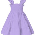 Vieille Summer Dress for Girls 4T Purple Dresses Ruffle Sleeveless Tiered Sundress Smocking Casual Dress 3T