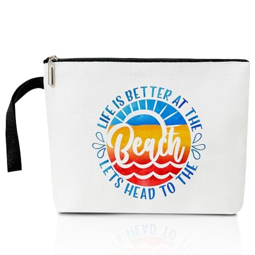 Beach Life Makeup Bag for Women, Lake Bag Make Up Bag Zipper Cosmetic Travel Toiletry Pouch, Summer Vacation Travel Holiday Gifts Lake House Beach Gifts for Boat Lover Mom Sister, Lake Accessories -03