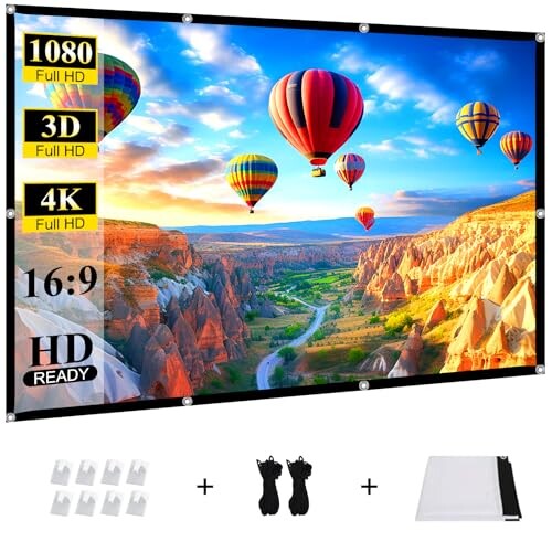 Portable Movie Projector Screen Outdoor: 120 inch Foldable and Wrinkle-Free Projection Screen 16:9 HD 4K for Home Theater
