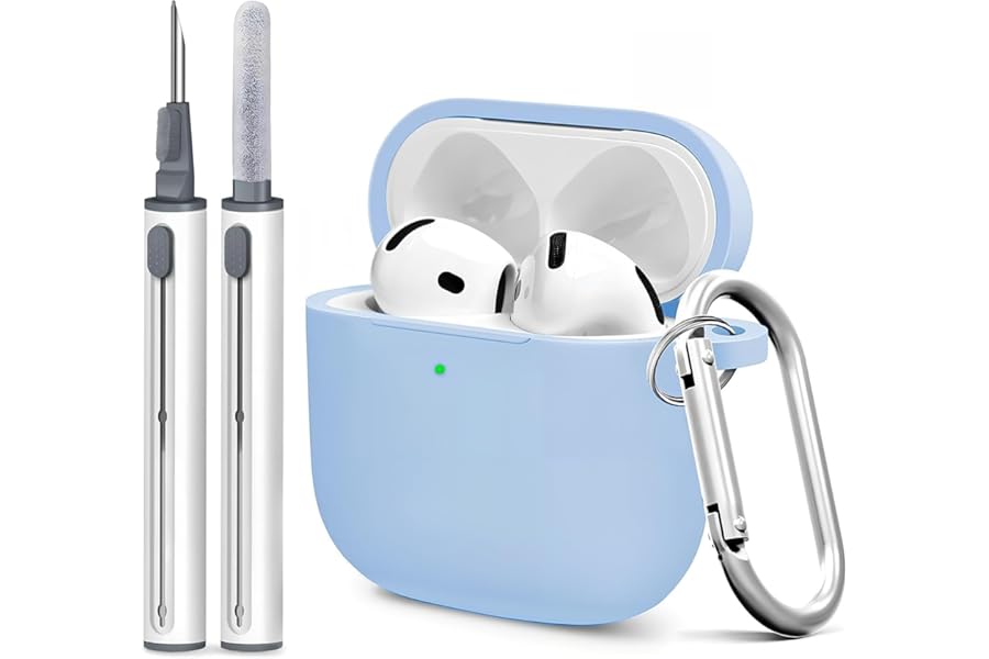 Woyinger for Airpods 4th Case Cover, Come with Cleaner Kit,Soft Skin Silicone Case Cover with Keychain, Full Protective Case