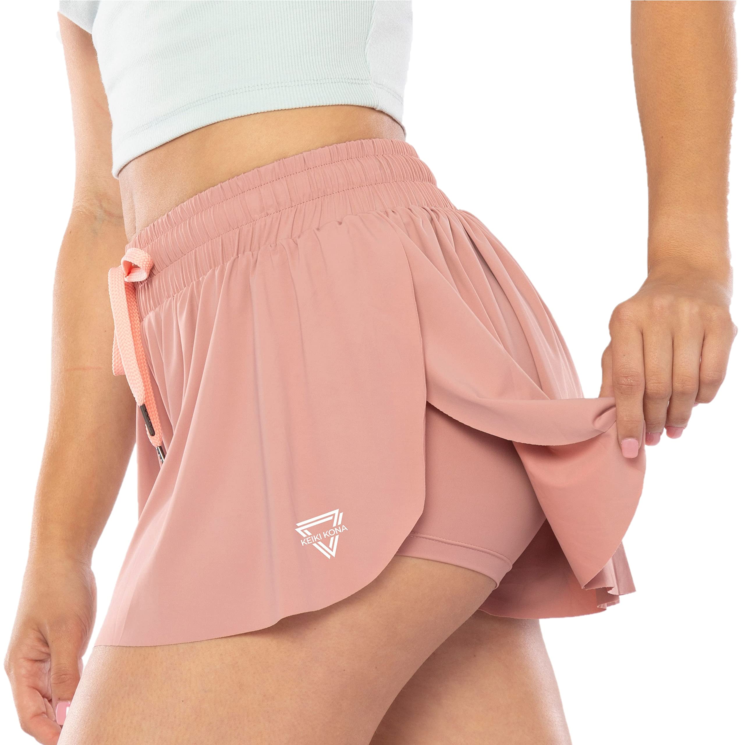 Keiki Kona 2-in-1 Flowy Fitness Shorts - Quick Dry Comfortable Workout Shorts with Drawstring