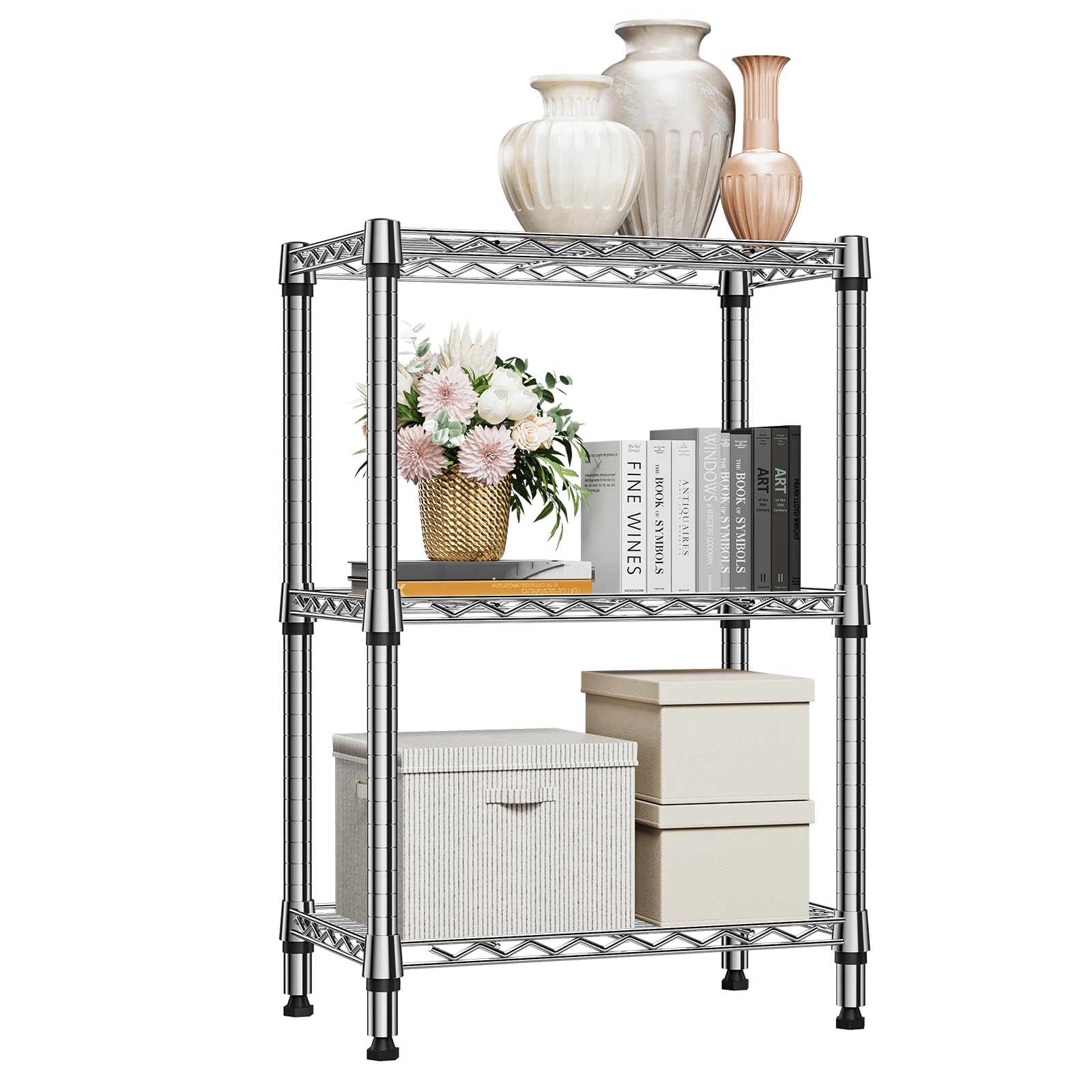 M MZG 750 lbs 3 Tier Shelf Metal Storage Shelves Shelving Wire Rack Heavy Duty Closet Organizers for Garage Kitchen Bathroom Laundry Chrome 13.8" D x 23.6" W x 35.5" H