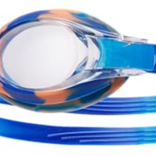 TYR Swimple Tie-Dye Kids' Swim Goggles - Non-Mirrored Swimming Goggles for Competitive Training and Recreation - Anti-Fog, UVA/UVB Protection, Watertight Seal - Clear/Blue/Orange