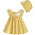 Kucnuzki Baby Girl Clothes 6 9 12 Months Toddler Girl Dress Summer Baby Clothes Short Sleeve Light Yellow Square Neck Dress Two Piece Cute Outfit with Hat