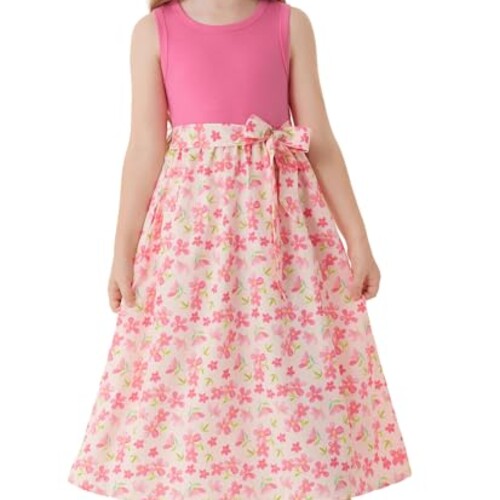 GRACE KARIN Dress for Girls Pink Dress Teens Summer Sleeveless Casual Floral Sundress Vacation Flowy Midi Dress Size 6
