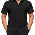 COOFANDY Mens Short Sleeve Button Down Dress Shirts No Tuck Lightweight Summer Beach Shirts Black