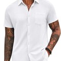 COOFANDY Mens Summer Button Up Shirts Short Sleeve Beach Shirts for Men Vacation Shirts White