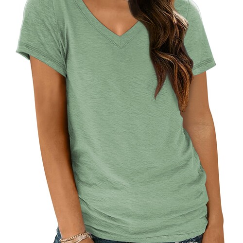 AUTOMET T-Shirts Short Sleeve V Neck Tees Tops for Women Fashion Trendy Lightweight Soft Casual Summer Outfits Clothes 2025