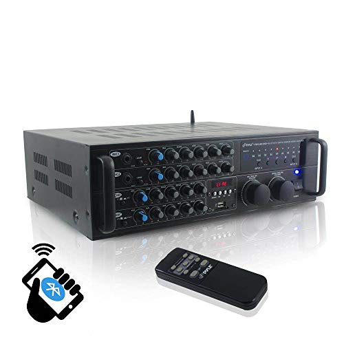 Pyle 2000W Dual Channel Bluetooth Mixing Amplifier - Rack Mount - USB/RCA/AUX - 4 Mic Inputs w/ Talk-Over - USB/SD Readers - EQ Controls - Cooling Fan - For Karaoke/PA/Home Theater/Studio - PMXAKB2000